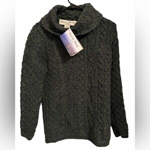 Aran Mor Women's Merino Wool Cowel Neck Tunic Sweater - Dark Green NWT